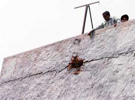 Lightning caused a hole and a wide crack in the wall of a house in Sarabha Nagar Extension in Ludhiana on Saturday night
