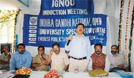 Dr K. D. Prasad, Assistant Regional Director, IGNOU, addresses an induction meeting at the IGNOU Special Study Circle in Ludhiana