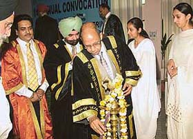 Dr R.S. Nirjar, former Chairman, AICTE, inaugurates the convocation of the Rayat Institute of Engineering and Information Technology at Rail Majra, near Ropar, on Sunday.