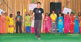 Students of GGN Khalsa College,Ludhiana, take part in a fashion show organised during the farewell function held on Wednesday