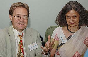Verne A. Dusenbery from Hamline University and Jane E. Schukoske of the USEFI in Jalandhar on Thursday.