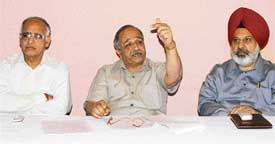 Mr B.K. Bindal addresses a press conference in Ludhiana