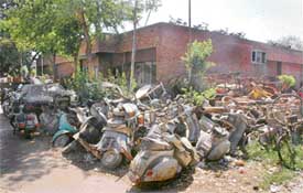 The maalkhana which awaits shifting to make way for lawyers' chambers in the New Judicial Courts Complex in Ludhiana on Thursday
