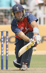 Englands Kevin Pietersen plays a shot during the second ODI in Faridabad on Friday