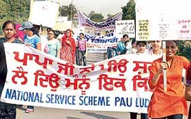 NSS volunteers of PAU take out a march against drug abuse among the youth in Ludhiana