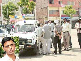 The scene where the robbery took place in Sector 12, Panchkula, on Sunday; and (inset) Mr Arvind Sood from whom the robbers looted the money