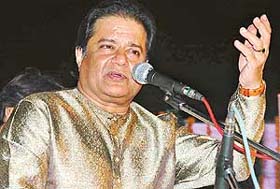 Noted bhajan singer Anup Jalota performs at the Mansa Devi shrine in Panchkula on Saturday evening