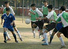 Football players undergo training in Chandigarh.