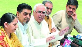 Congress MPs Krishna Tirath, Jagdish Tytler, Kapil Sibal, Sajjan Kumar, and Sandeep Dikshit addressing a press conference in the Capital.