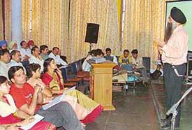 Dr Muktinder Singh makes a point at a seminar organised by the Indian Institute of Homoeopathic Physcians on the PAU cmpus in Ludhiana on Sunday. 