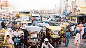 Chaos caused by wrong parking of buses outside the Ludhiana bus stand. 
