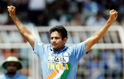 Irfan Pathan celebrates after dismissing Englands Andrew Strauss during the third one-dayer in Goa on Monday. 