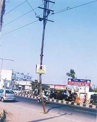 A twisted pole near the Chandigarh road in Ludhiana