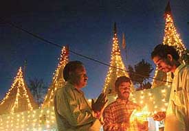 The illuminated temple of Sector 24, Chandigarh, on the eve of Ram Navmi on Wednesday. 