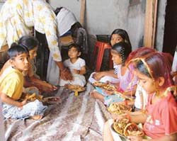 Girls being worshipped on the occasion of Ashtami in Ludhiana on Wednesday. 