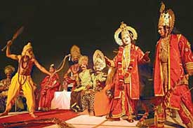 Artistes inact Sita Swayamvar in Ram Lila, being staged on the occasion of Ram Navmi at Nehru Park in Sector 22, Chandigarh, on Thursday. 