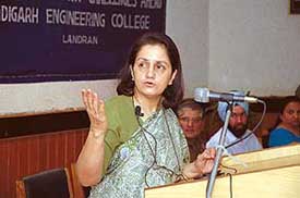 Ms Amar Deeepika, GM HR, Punjab Tractors Ltd, Mohali, at a seminar at CEC, Landran on Thursday.