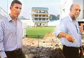 ICC officials visit the PCA stadium to check the facilities for the forthcoming matches of ICC Champions Trophy on Thursday. 
