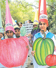 Schoolchildren participating in the Perfect Health Parade in the Capital on Thursday.