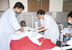 A fire victim undergoes treatment at the Christian Medical College and Hospital in Ludhiana on Thursday.