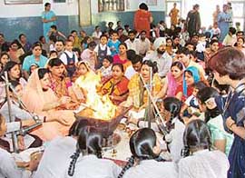 A havan is performed at the BCM School in Ludhiana on Friday. 