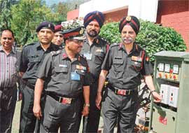 The Director-General, Dental Services, Lt-Gen Paramjit Singh (right), along with the commandant of the Command Military Dental Centre, Brig K. Ravishankar, during his visit to the centre in Chandimandir on Saturday.
