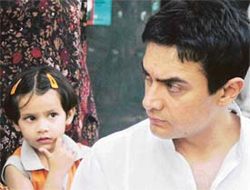 A child has a good look at Bollywood star Aamir Khan as the star meets children of Gujarat riot victims in New Delhi on Saturday