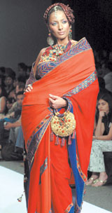 A model wearing a creation of designer duo Ashima-Leena during the Wills Lifestyle India Fashion Week in the Capital.