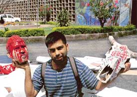 Amit Dutta, who threw away his art works on the Art College campus before finally sitting for the final examination on the promise of fair play by college Principal