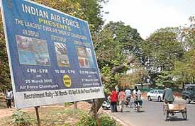 An advertisement banner continues a week after the events conclusion in front of a school, also causing a traffic hazard in the process, in Chandigarh on Monday