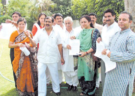 MCD corporators from South Delhi with senior Congress leader R. K. Anand going to submit their resignation to Delhi Pradesh Congress Committee president Ram Babu Sharma in the Capital.
