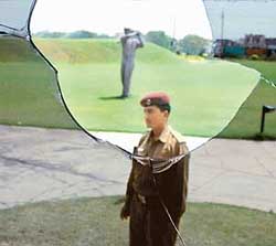 Broken windowpane of the CGA Golf Range, near Kishangarh, after inebriated persons beat up the catering staff and damaged windowpanes on Sunday. 