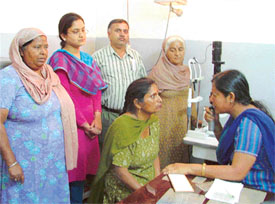 A patient being examined at a medical camp organised at Shree Raghunath Hospital in Ludhiana