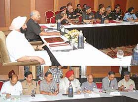 Punjab Chief Minister Capt Amarinder Singh presiding over a Civil Military Liaison Conference in Chandigarh on Monday. Lt-Gen Daljeet Singh, GOC-in-C, Western Command, is also seen in the picture