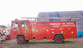 A fire engine at the ongoing shopping fair at the parade ground in Sector 17 in Chandigarh on Tuesday. 