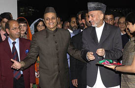 Afghanistan President Hamid Karzai with Dr Karan Singh after the inauguration of the Afghan festival in New Delhi on Tuesday