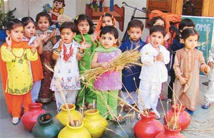 Students of Kidzee Rainbow School, Ludhiana, take part in a function organised by the school to mark the festival of Baisakhi on Wednesday.