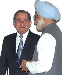 Prime Minister Manmohan Singh with Cyprus President Tassos Papadopoulos at Hyderabad House in New Delhi on Wednesday