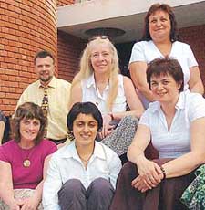 Members of the 10-member study group of schoolteachers from Britain pose for a photograph in Chandigarh on Thursday