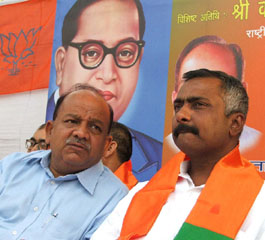 BJP Delhi Pradesh president Dr Harsh Vardhan along with senior party leader Sanjay Joshi at a function celebrating the birth anniversary of Baba Sahib Ambedkar in the Capital on Thursday.