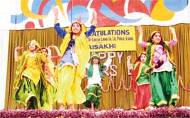 Students of Bhartiya Vidya Mandir dressed up in a traditional Punjabi attire at a function organised to celebrate Baisakhi in the school