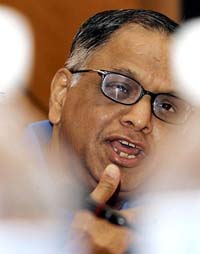 Chairman and Chief Mentor of Infosys Technologies N.R. Narayana Murthy addresses a press conference in Bangalore on Friday. 