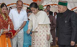 Union Minister of Tourism and Culture Ms Ambika Soni lights a lamp to inaugurate Chamba Millennium in Chamba on Friday.