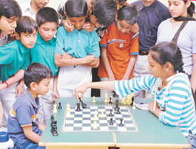 A chess match in progress on the opening day of the first Tender Heart Junior and Sub-junior Prize Money Chess Championship at the school in Sector 33, Chandigarh, on Saturday.