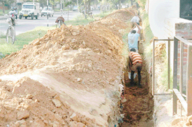 Cycle track in Sector 34 being dug up in February 2004 