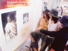 A view of the exhibition on Gandhi, King Ikeda, a Legacy of Building Peace which began at Government Museum and Art Gallery, Sector 10, Chandigarh, on Saturday.  