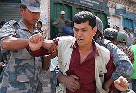 The Nepal police arrests a pro-democracy activist from Ason, Kathmandu, on Saturday
