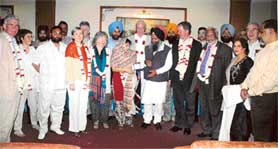 Members of the European Union parliamentary delegation at a civic reception in Ludhiana on Sunday.