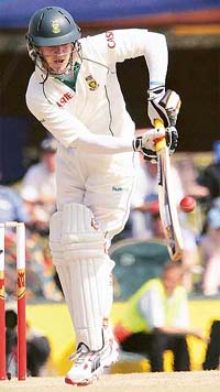 South Africas AB de Villiers plays a shot during the third day of the first Test at Centurion