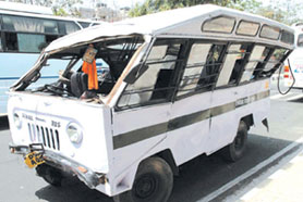 Eight children were injured when this RTV school bus met with an accident in Samaipur Badli area in the Capital on Tuesday. 